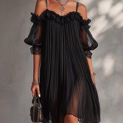Floriselle | Women's Black Off-Shoulder Chiffon Mini Dress