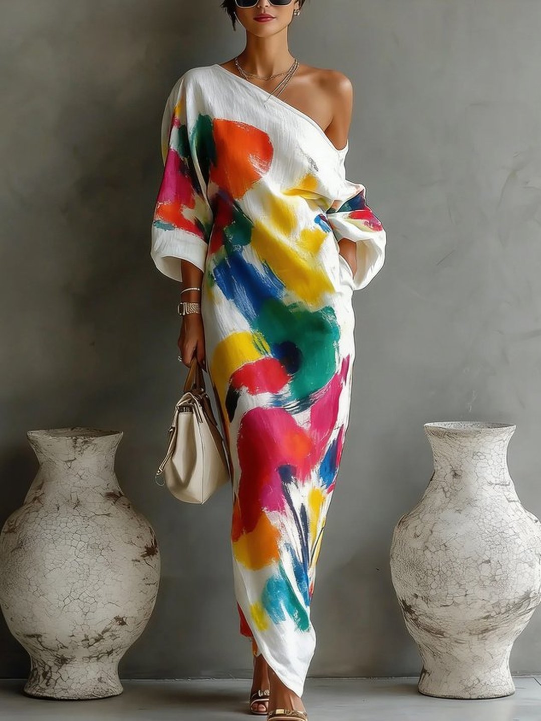 Odile | Women's Ivory Flowing Maxi Dress