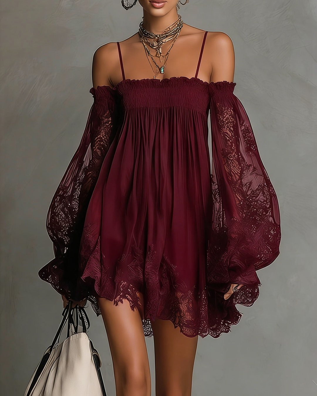 Persephonie | Women's Navy Lace Chiffon Mini Dress