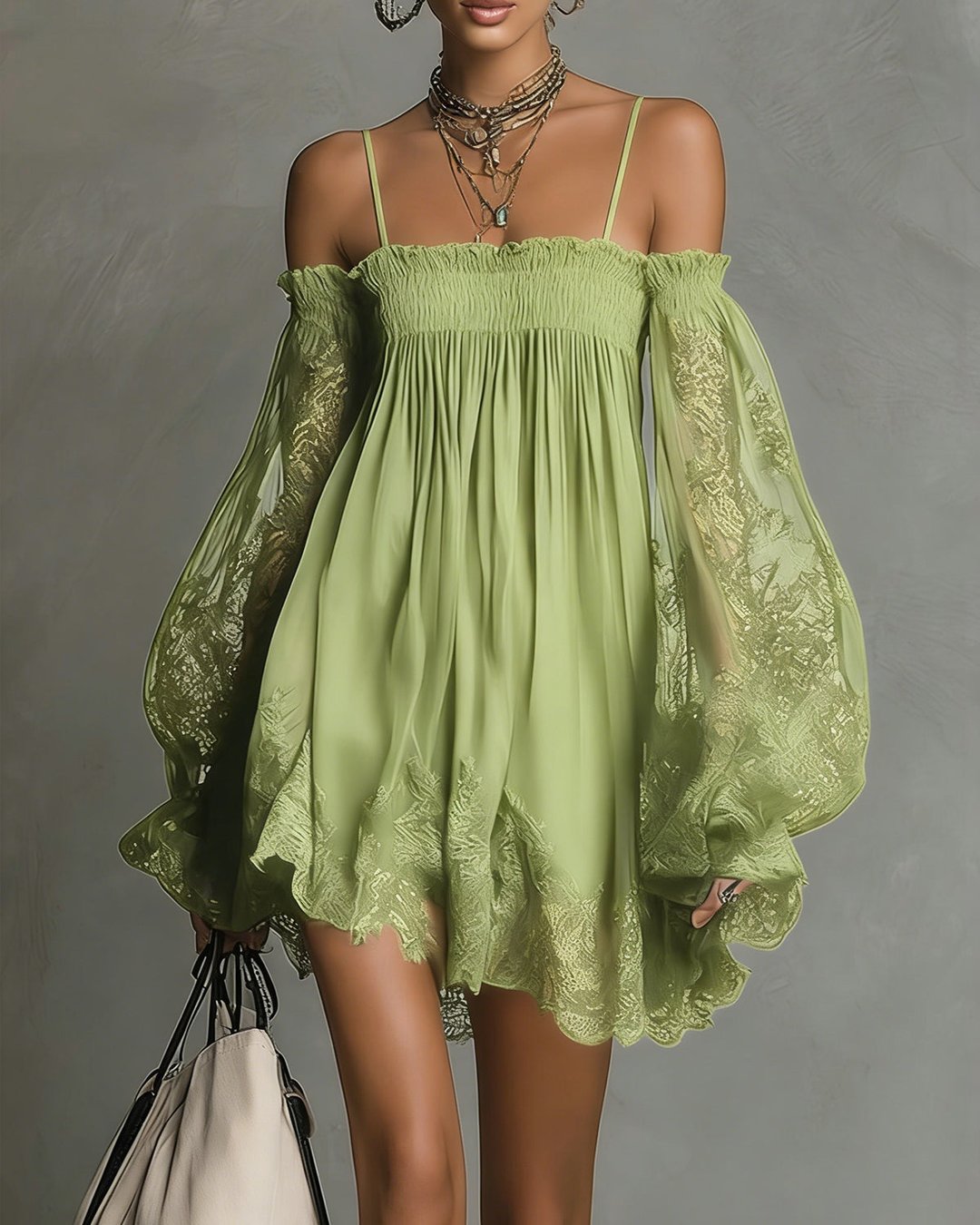 Persephonie | Women's Navy Lace Chiffon Mini Dress