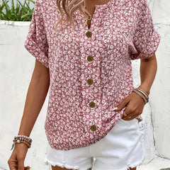 Iola | Women's Short Sleeve Floral Button-Front Blouse