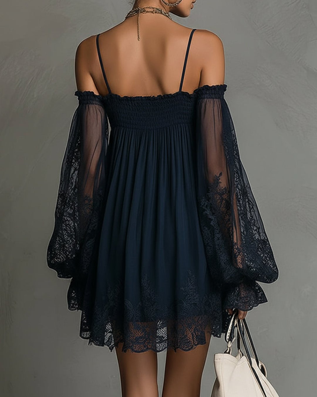 Persephonie | Women's Navy Lace Chiffon Mini Dress