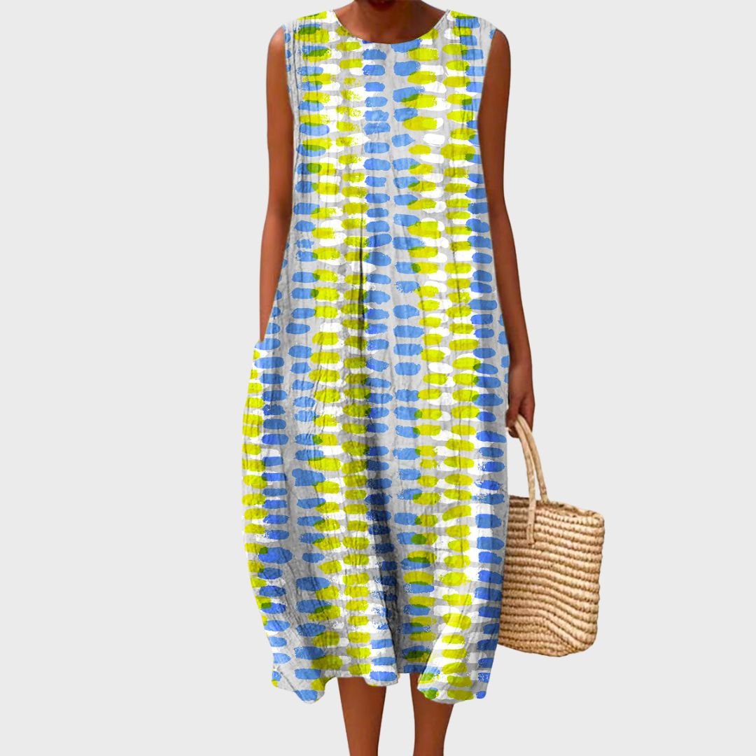 Ashlee | Women's Printed Everyday Summer Dress in Blue and Multicolour