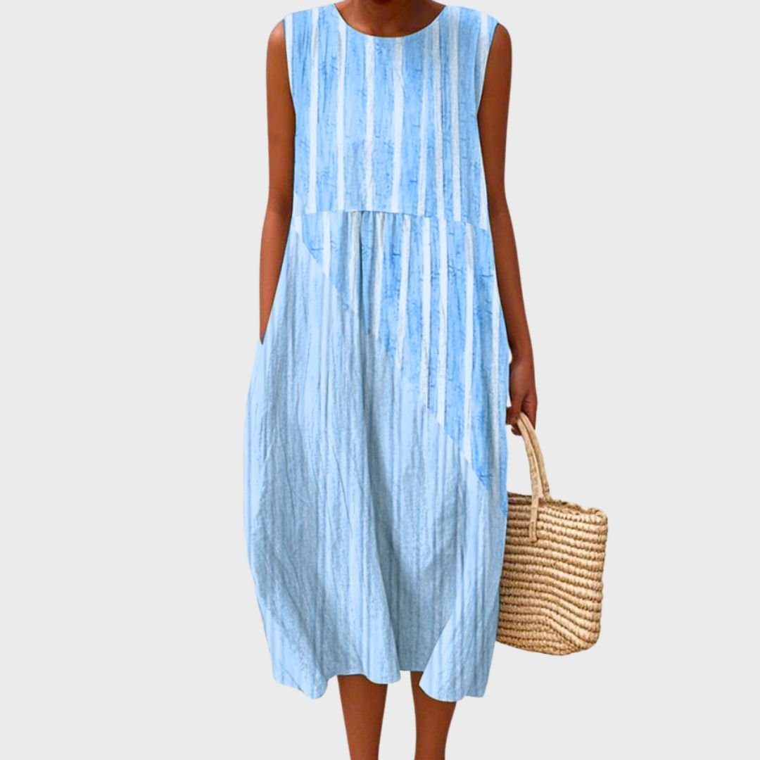 Ashlee | Women's Printed Everyday Summer Dress in Blue and Multicolour