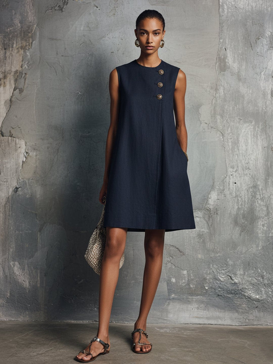 Oliva | Women's Asymmetric Button-Front Mini Dress