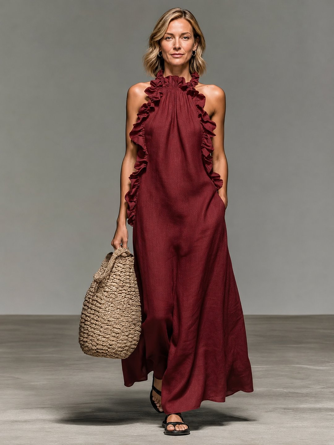 Melva | Women's Maxi Dress in Sky Blue, Red, Purple and Black