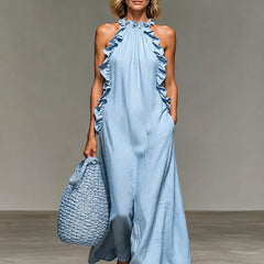 Melva | Women's Maxi Dress in Sky Blue, Red, Purple and Black