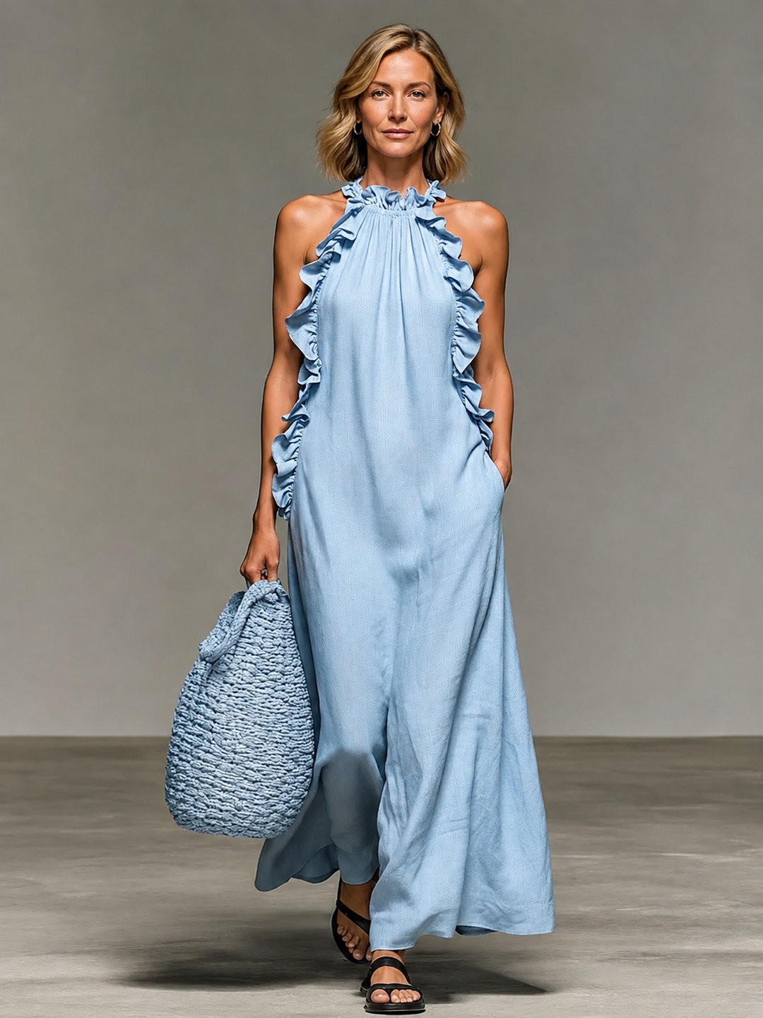 Melva | Women's Maxi Dress in Sky Blue, Red, Purple and Black