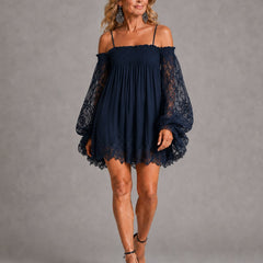 Persephonie | Women's Navy Lace Chiffon Mini Dress