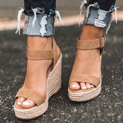 Charlotte | Women's Open Toe Espadrille Wedge Sandals with Ankle Strap