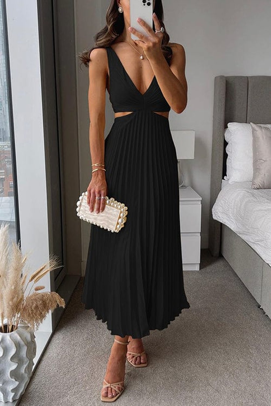 Shelly | Women's Pleated Satin-Look Midi Dress in 6 Colours