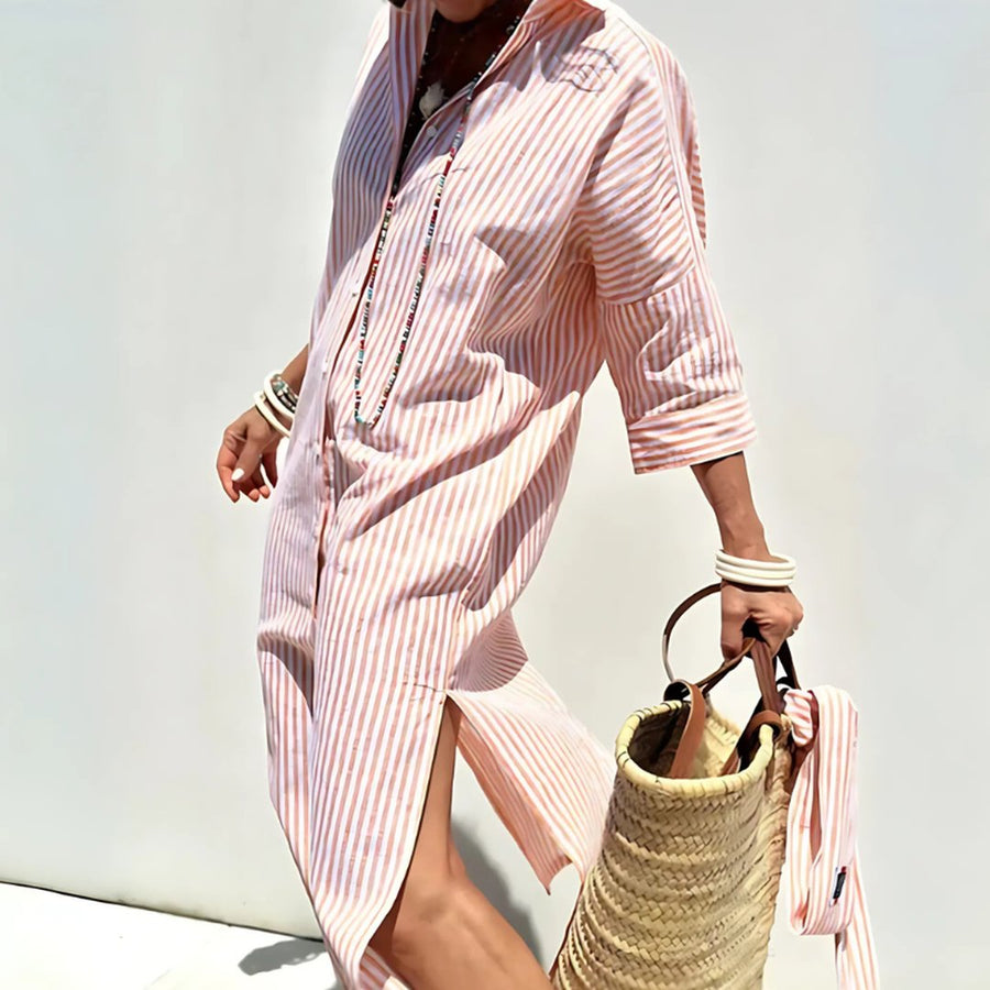 Tamsin | Women's Striped Button-Front Shirt Dress