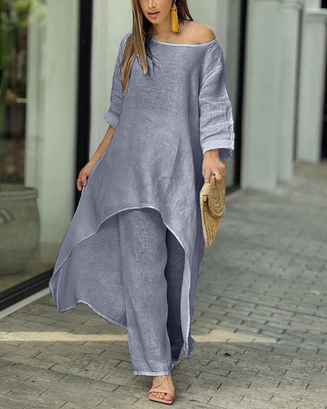 Marnie | Linen Co-ord Set for Women, High-Low Tunic and Wide Leg Pants
