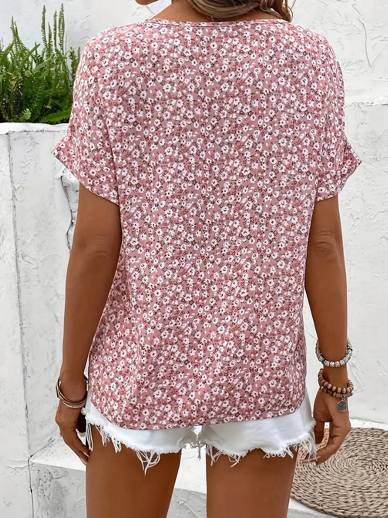 Iola | Women's Short Sleeve Floral Button-Front Blouse