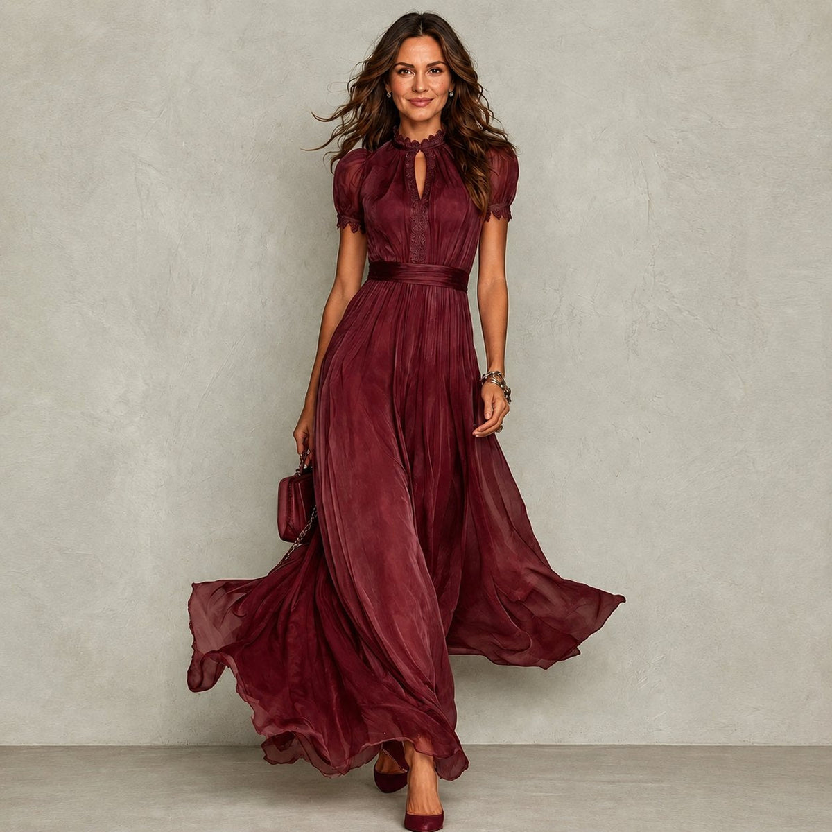 Valorie | Women's Ruffle Neck Pleated Dress in 4 Colours