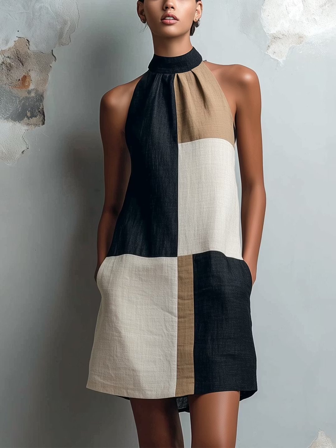Dagmar | Women's Colour Block Halter Mini Dress