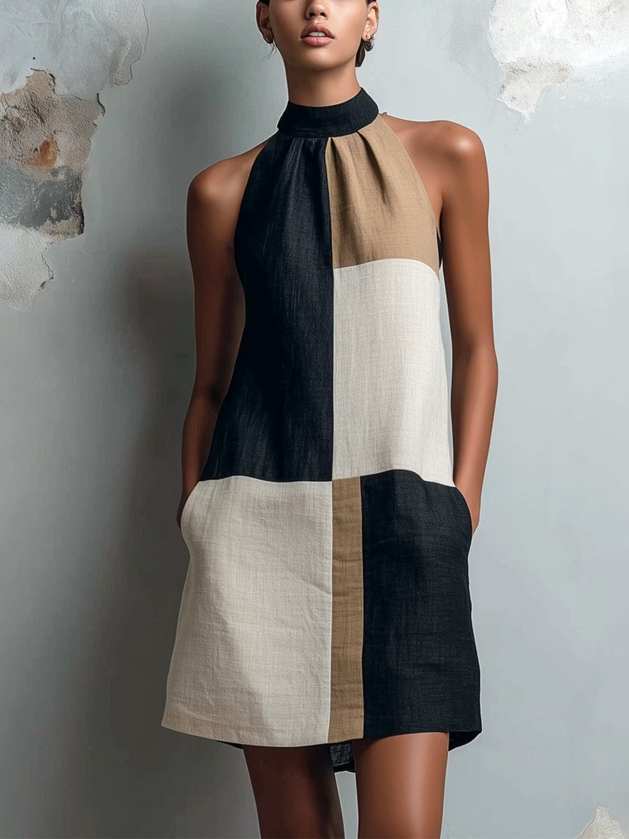 Dagmar | Women's Colour Block Halter Mini Dress