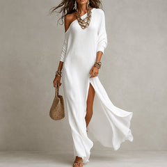 Ilana | Christmas Party Dress, One Shoulder Maxi with Leg Slit