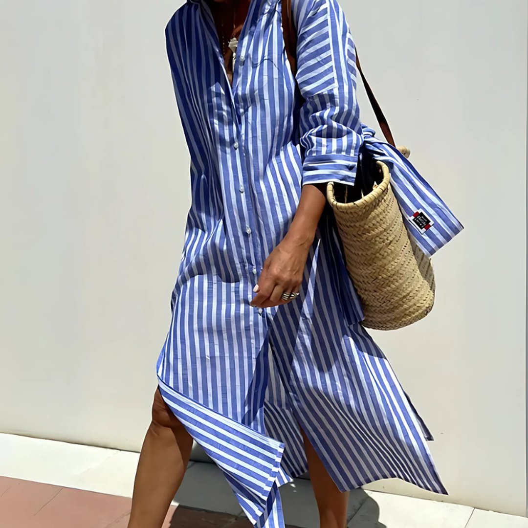 Tamsin | Women's Striped Button-Front Shirt Dress