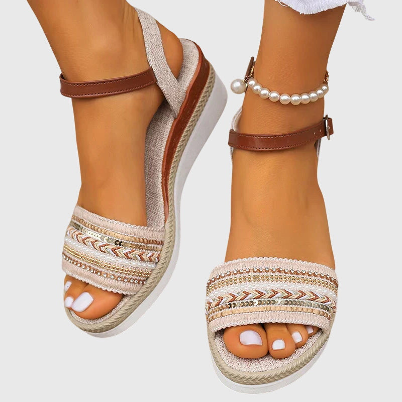 Hana | Women's Boho Espadrille Wedge Sandals with Beaded Trim
