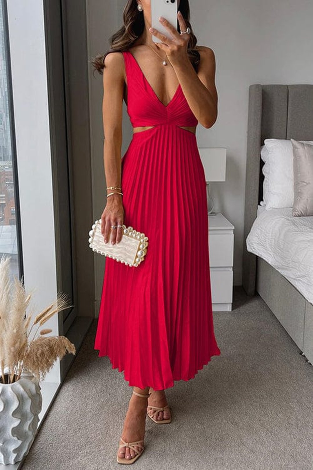 Shelly | Women's Pleated Satin-Look Midi Dress in 6 Colours