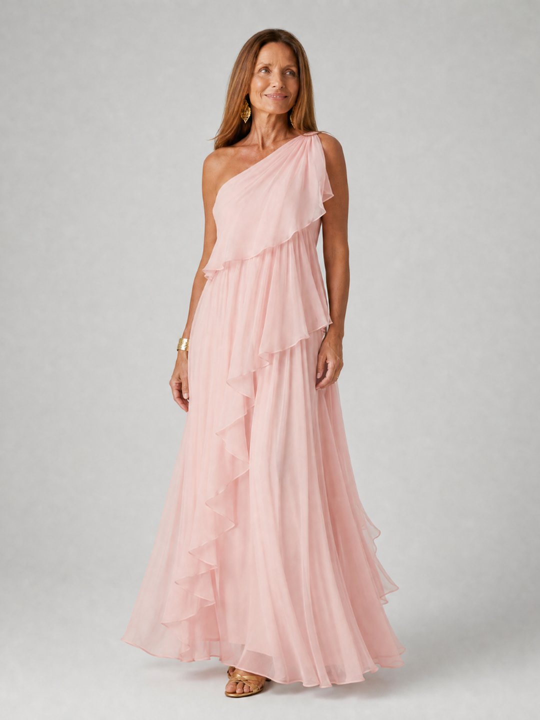 Isobel | Women's One-Shoulder Chiffon Maxi Dress in Emerald Green