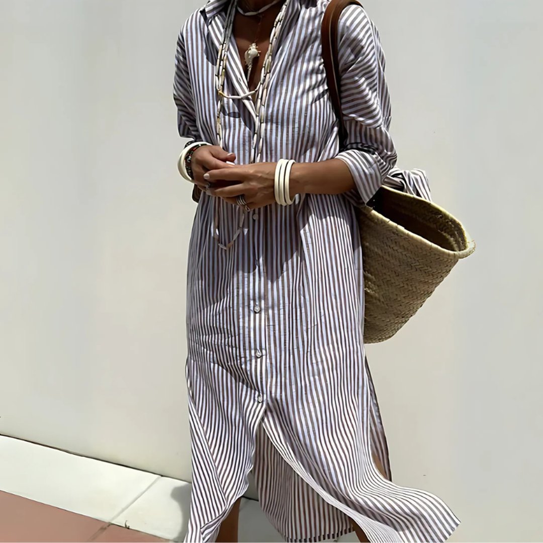 Tamsin | Women's Striped Button-Front Shirt Dress