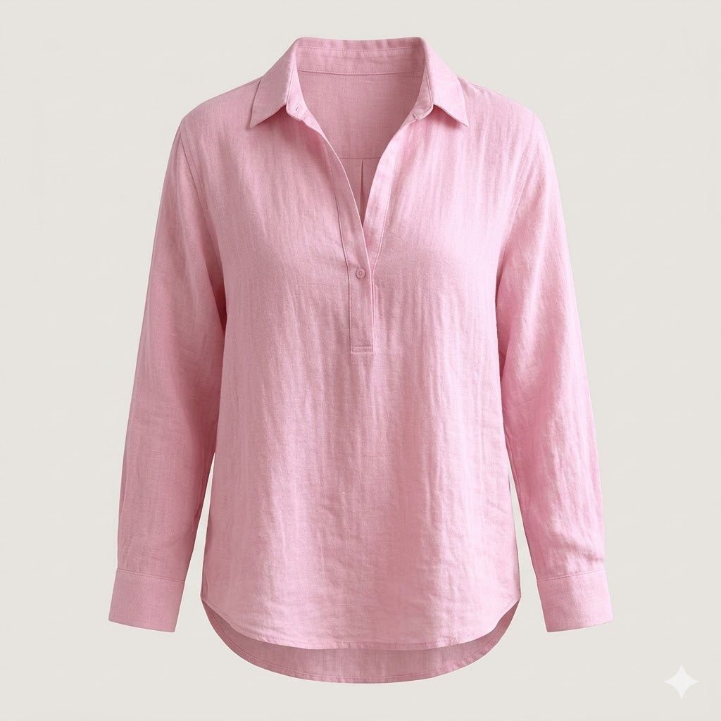 Elise Moreau | Women's Relaxed Linen-Look Shirt in Blush Pink