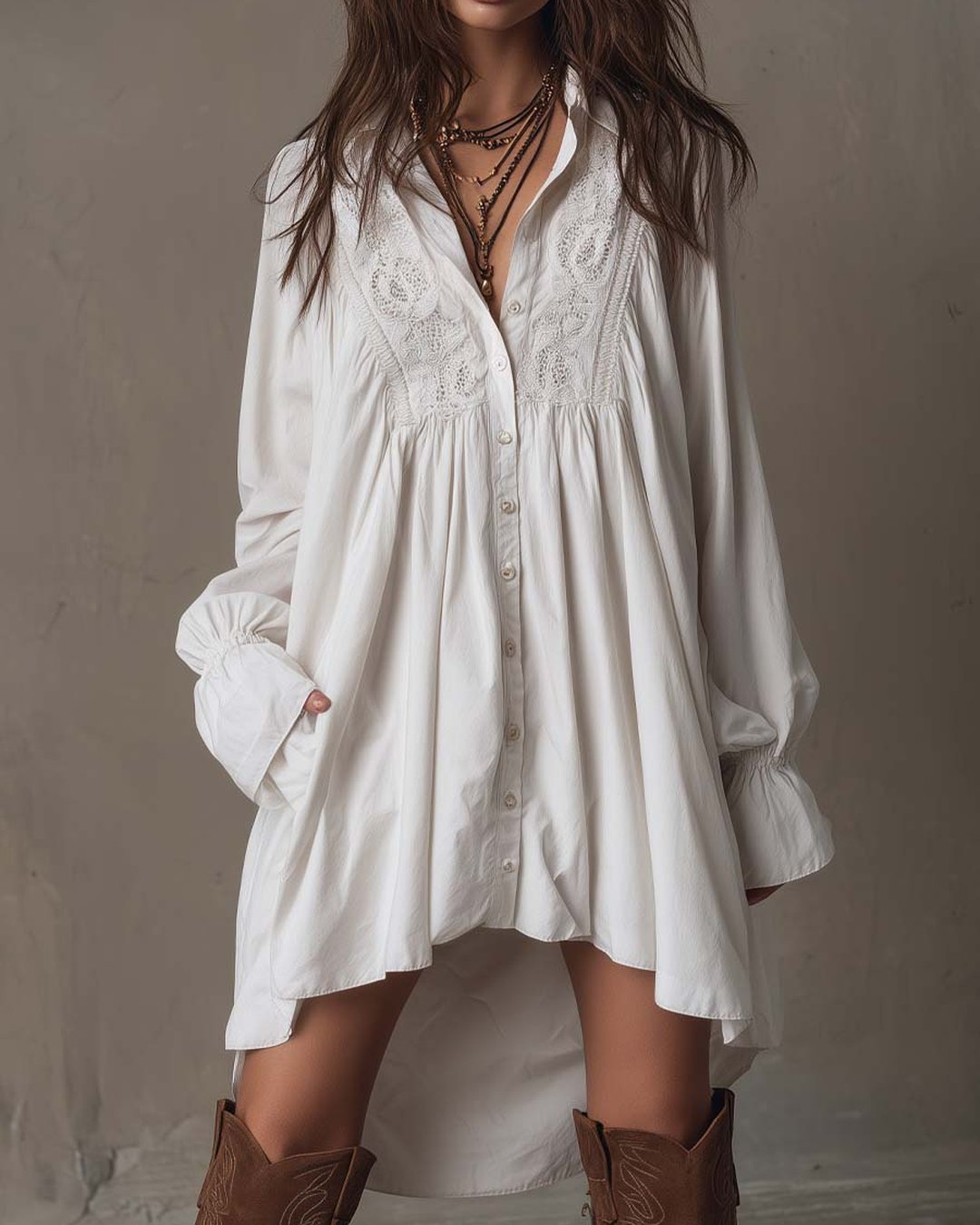 Dorina | Women's Lace Detail Shirt Mini Dress