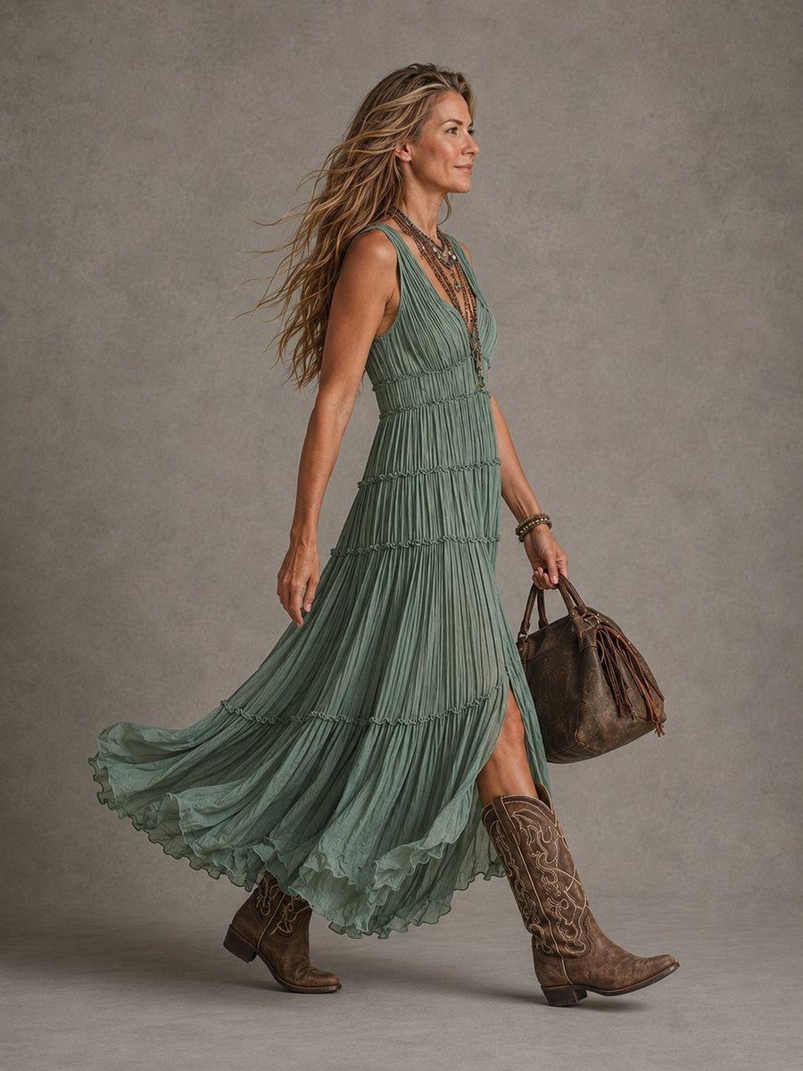 Lolita | Women's Gathered V-Neck Maxi Dress