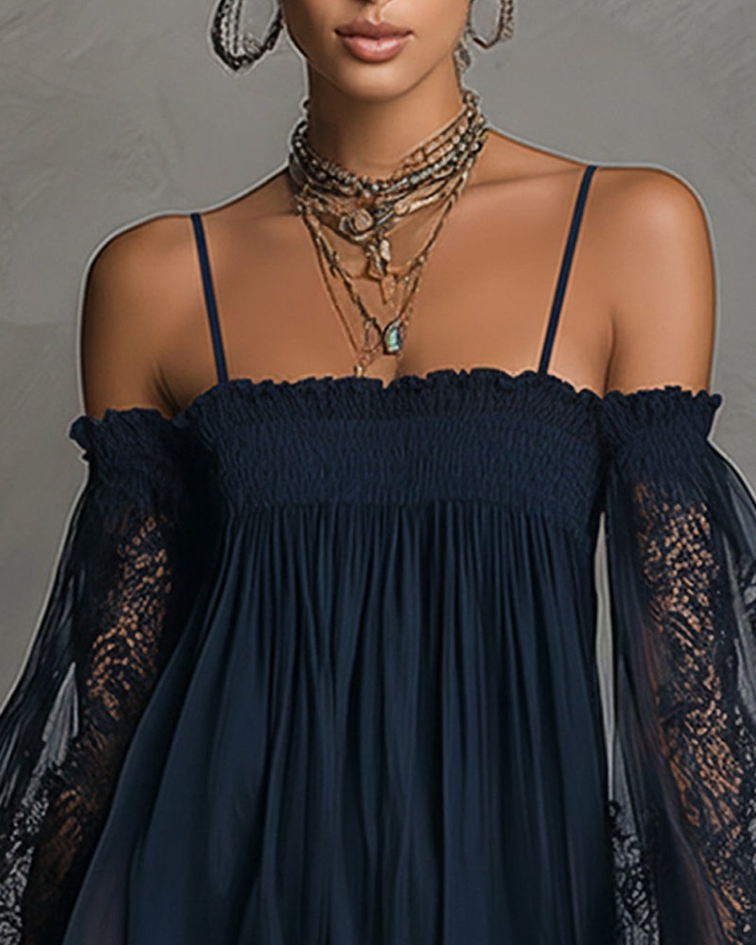 Persephonie | Women's Navy Lace Chiffon Mini Dress