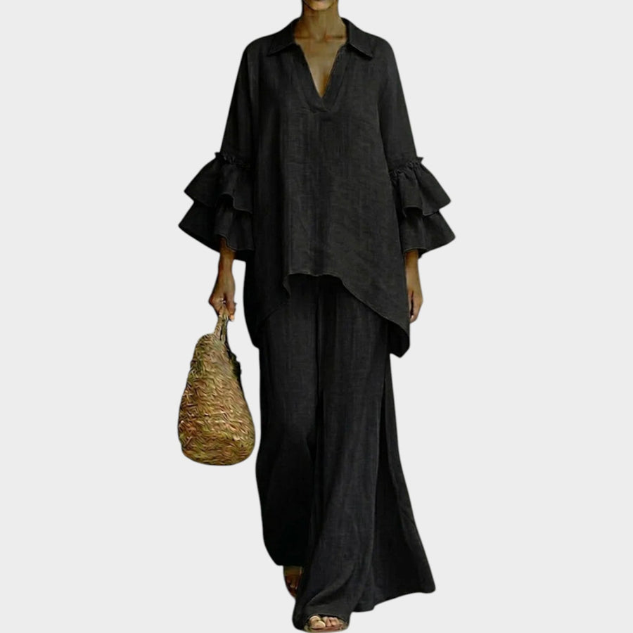 Imogen | Linen Co-ord Set for Women, Ruffle Top and Pants