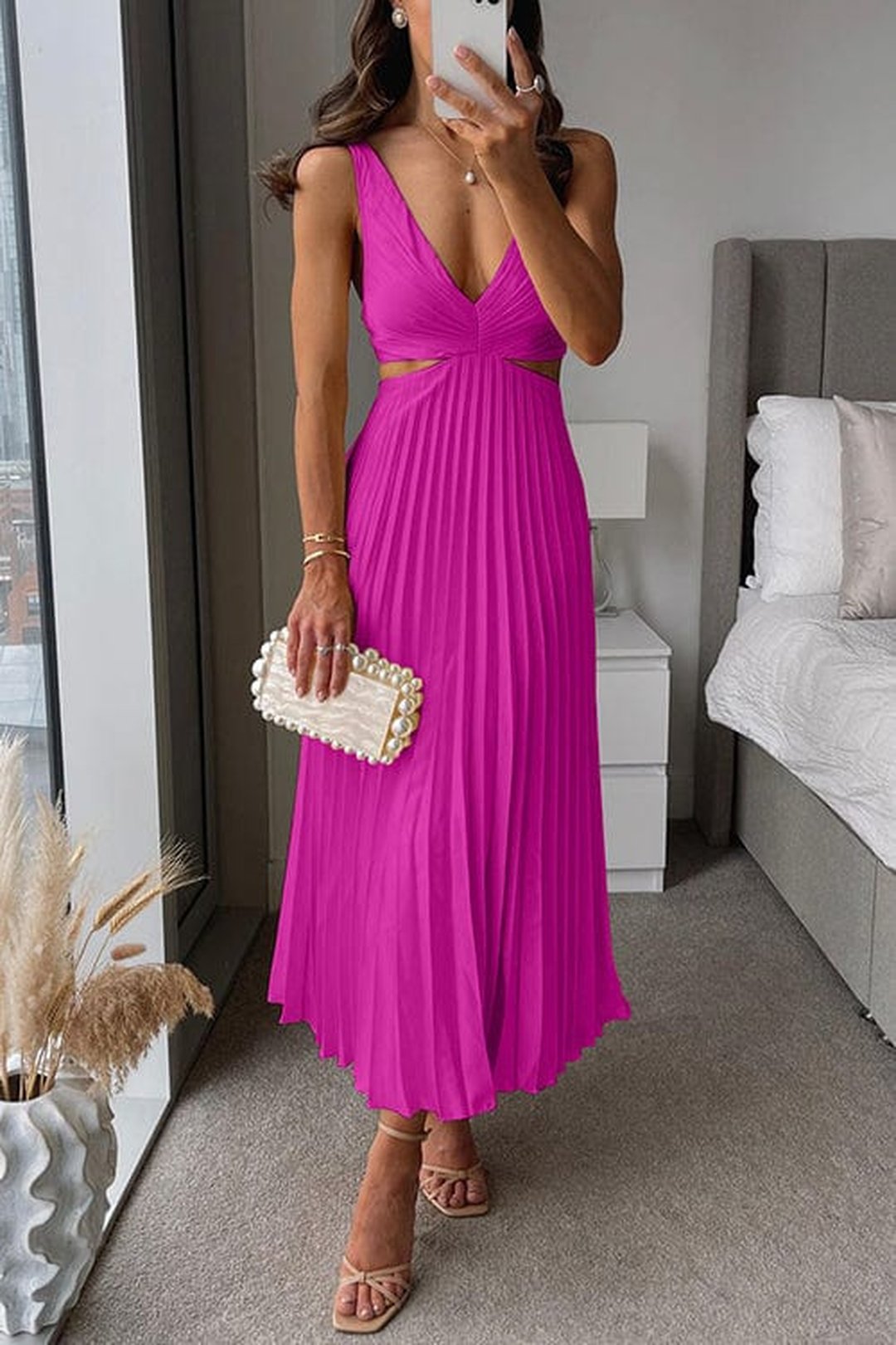 Shelly | Women's Pleated Satin-Look Midi Dress in 6 Colours