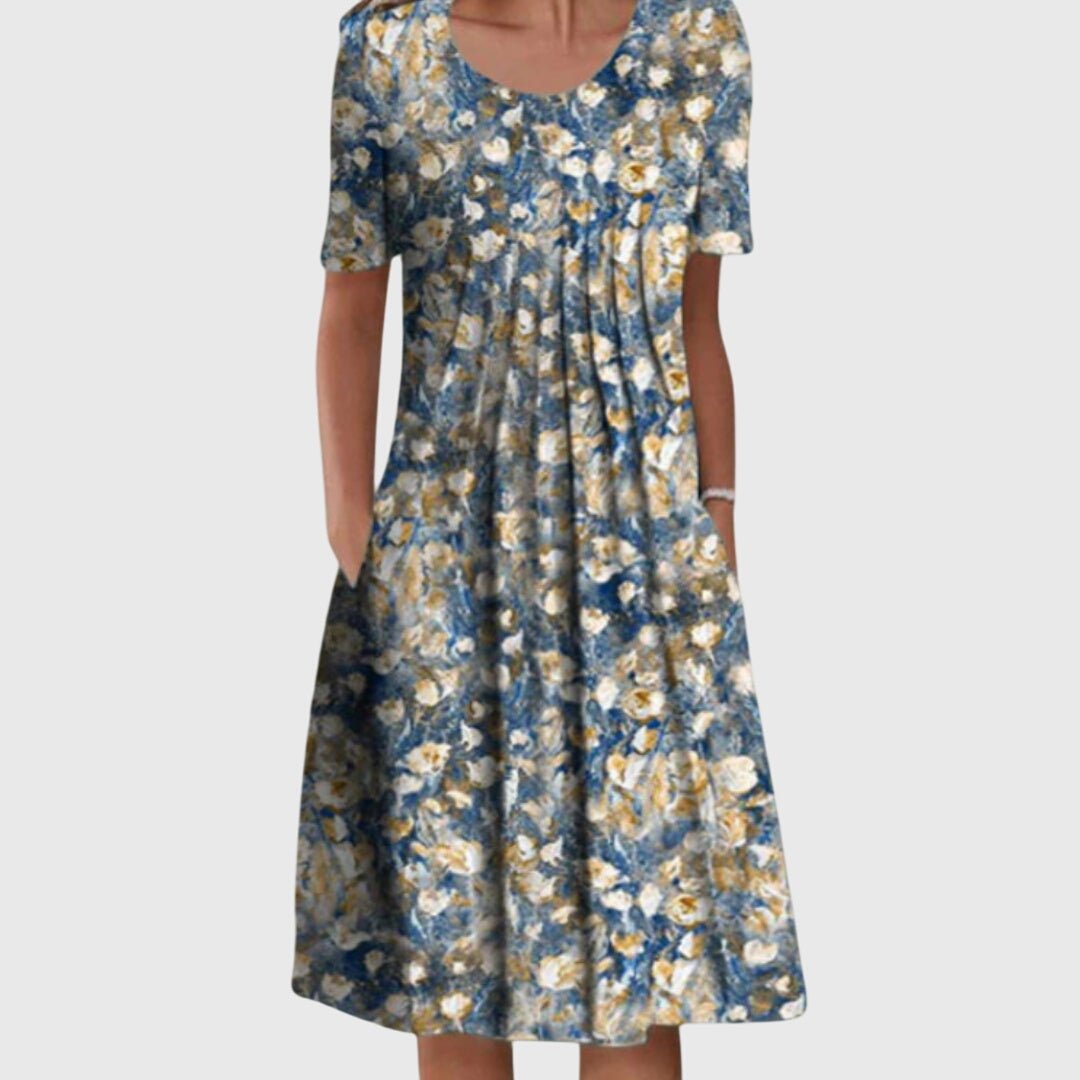 Tosha | Women's Floral Round Neck Dress in Red and Yellow Florals