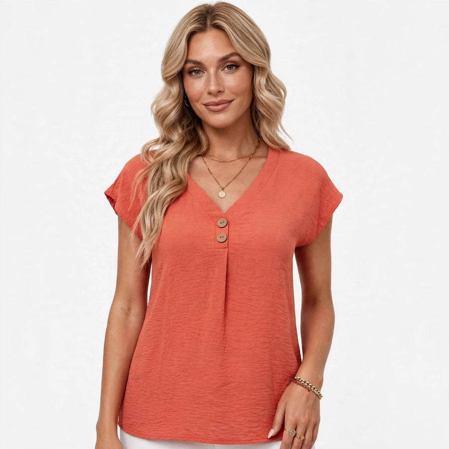 Poppy Ellison | Women's V-Neck Blouse with Button Detail