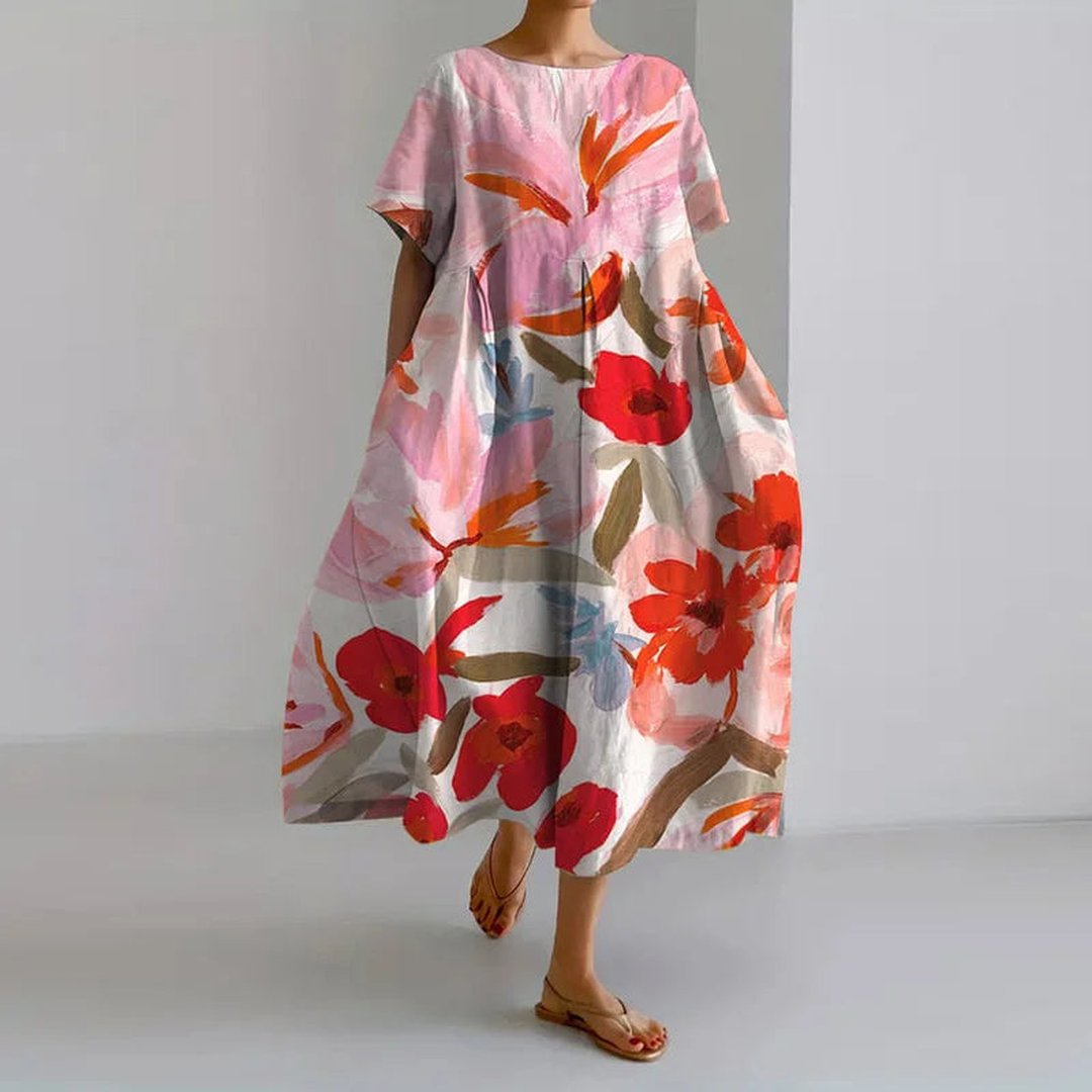 Leila | Women's Bold Floral Summer Dress in Red, Blue and Pink