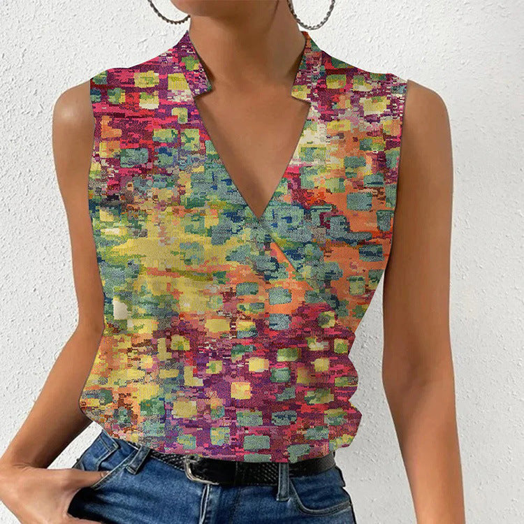 Isabelle Harris | Women's Printed V-Neck Sleeveless Blouse