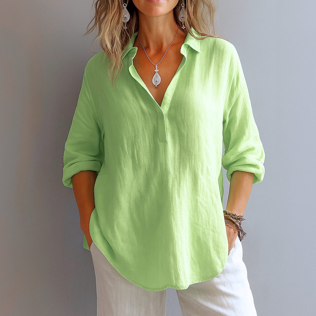 Elise Moreau | Women's Relaxed Linen-Look Shirt in Blush Pink