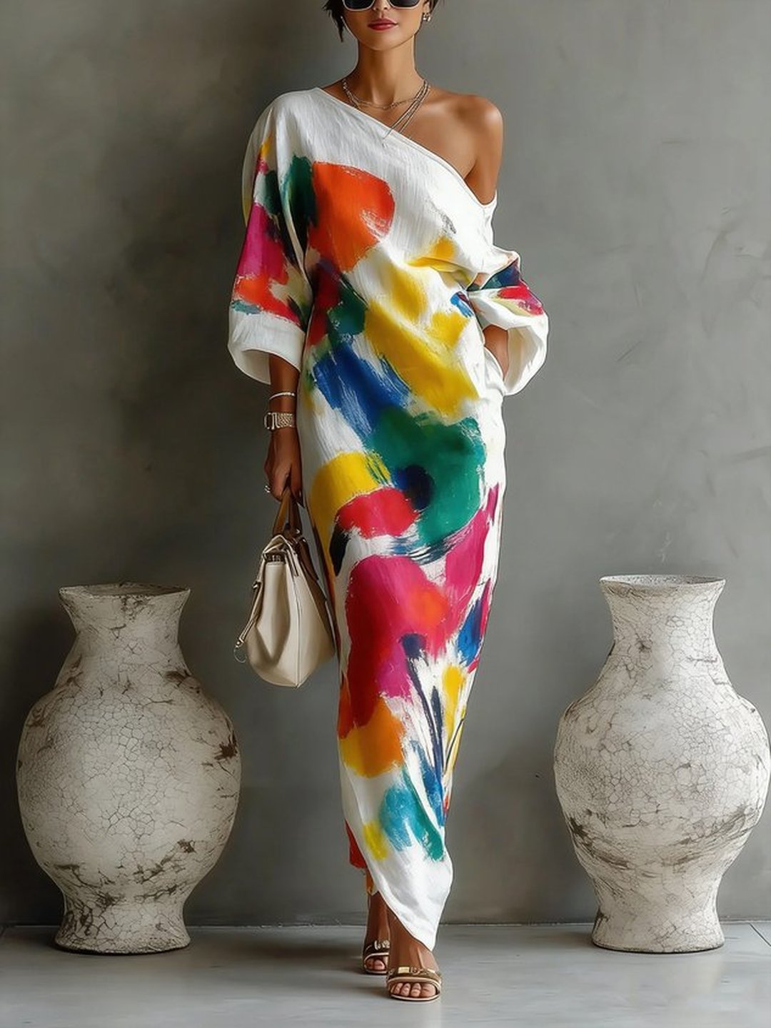 Odile | Women's Ivory Flowing Maxi Dress