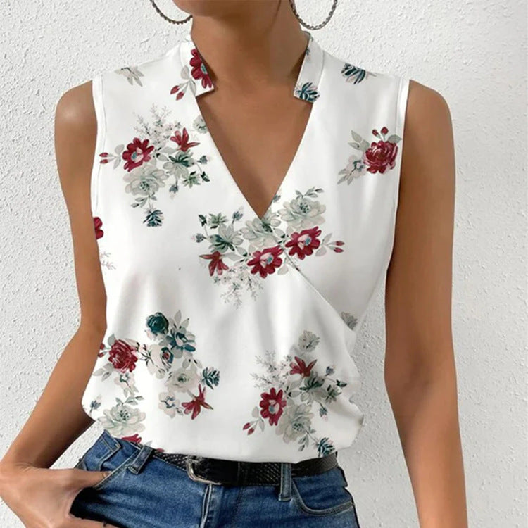 Isabelle Harris | Women's Printed V-Neck Sleeveless Blouse