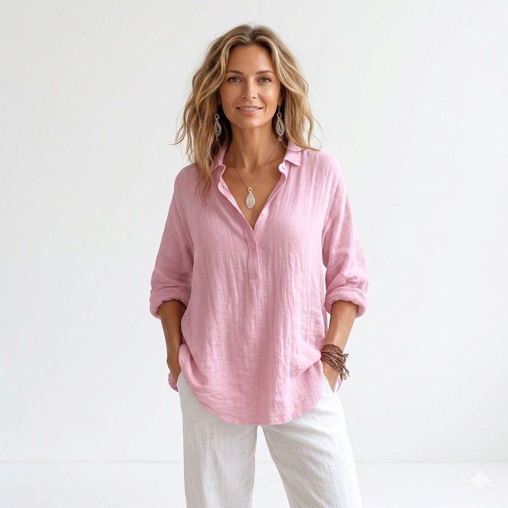 Elise Moreau | Women's Relaxed Linen-Look Shirt in Blush Pink