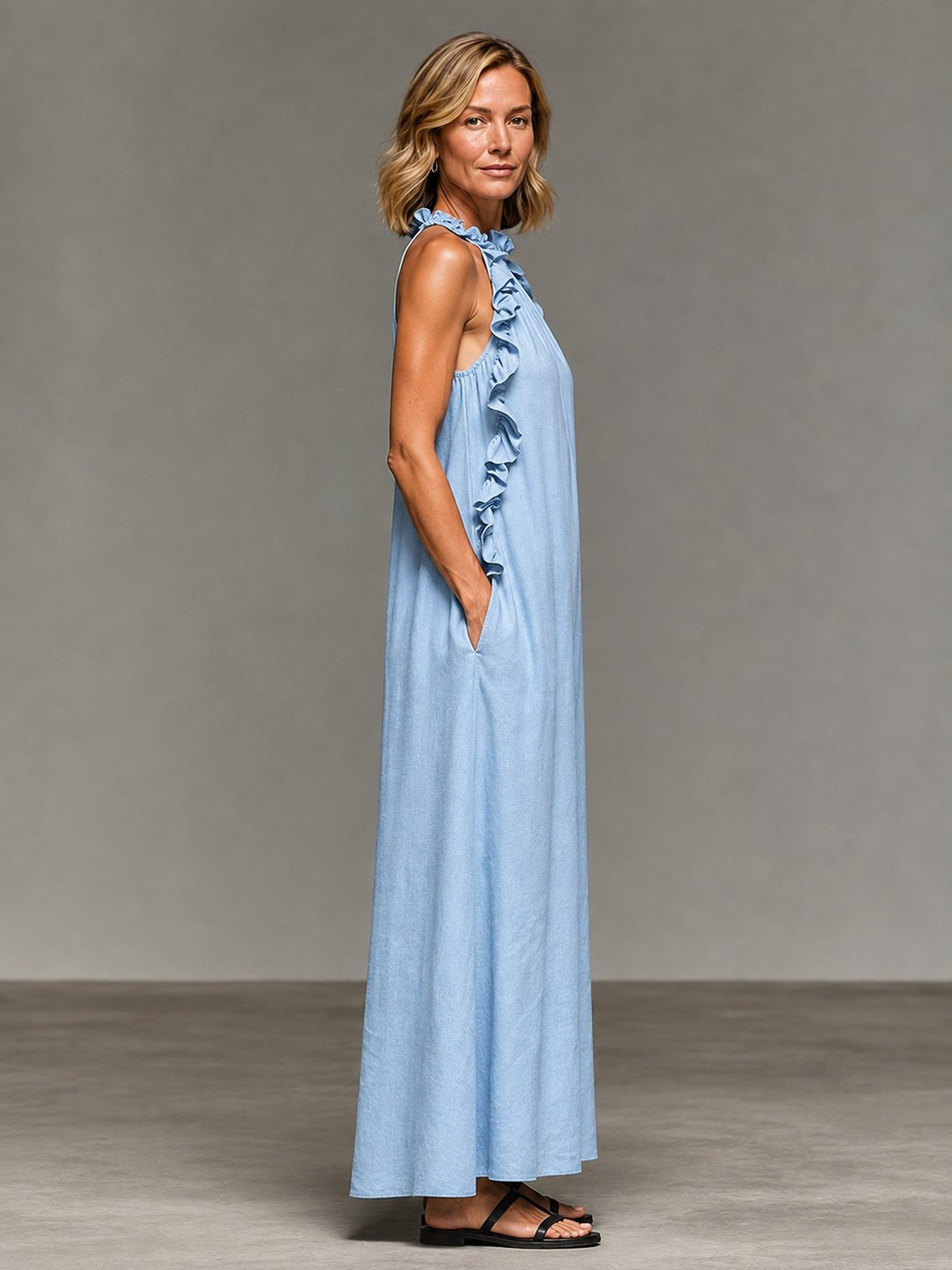 Melva | Women's Maxi Dress in Sky Blue, Red, Purple and Black