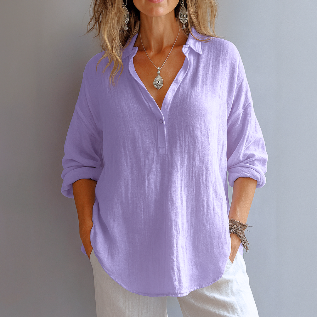 Elise Moreau | Women's Relaxed Linen-Look Shirt in Blush Pink