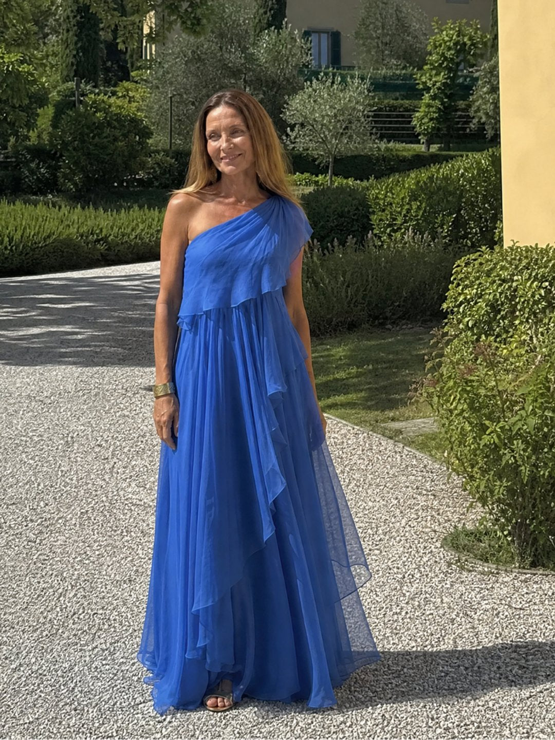 Isobel | Women's One-Shoulder Chiffon Maxi Dress in Emerald Green