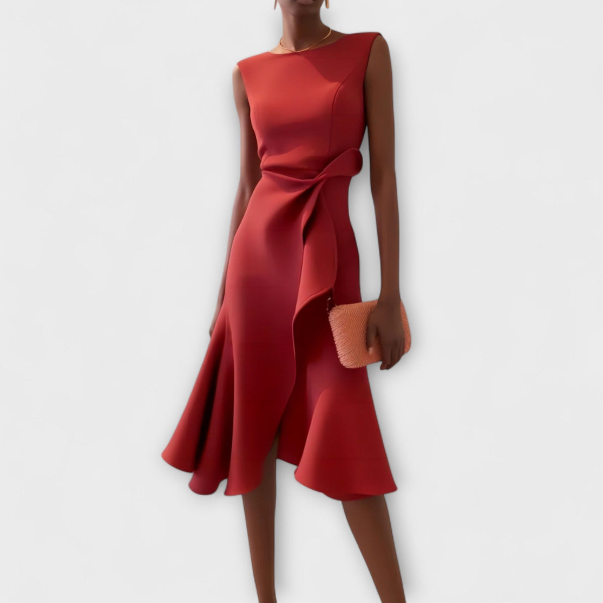 Célestine | Christmas Party Dress, Waist Bow Flounce Midi