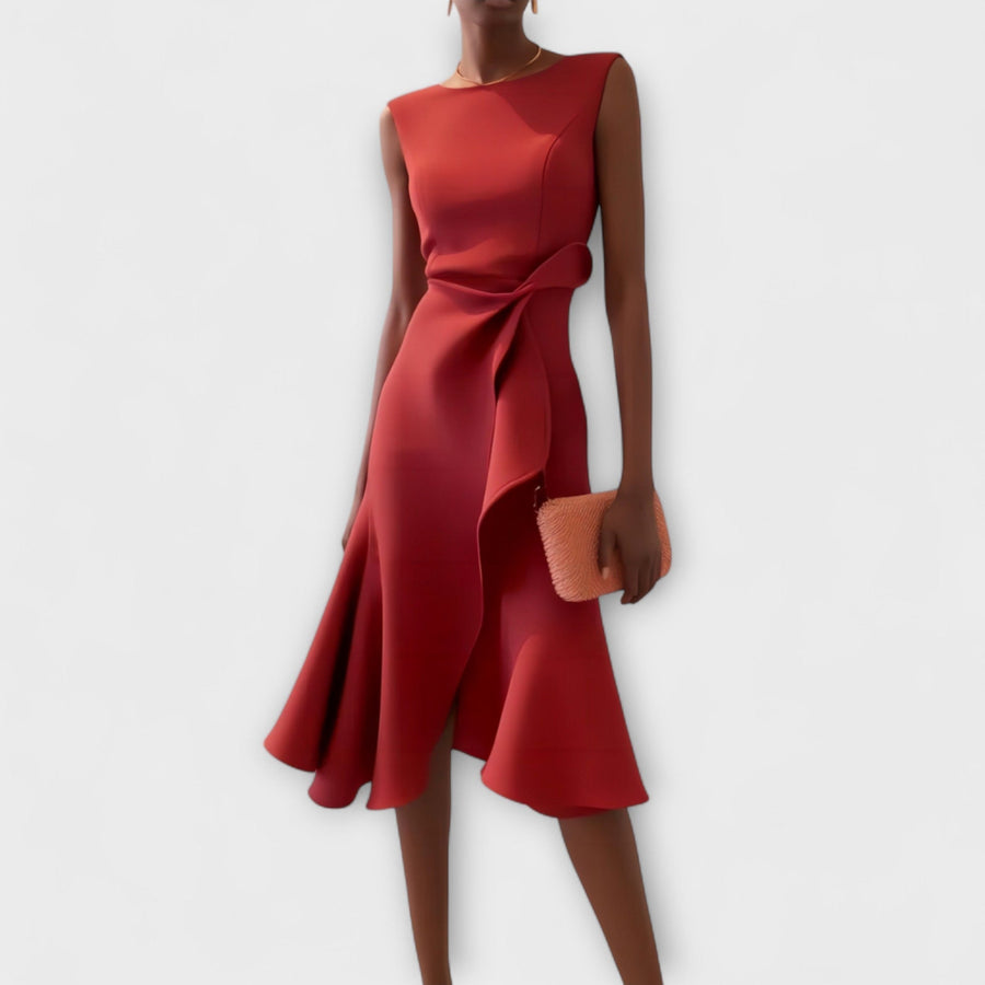 Célestine | Christmas Party Dress, Waist Bow Flounce Midi