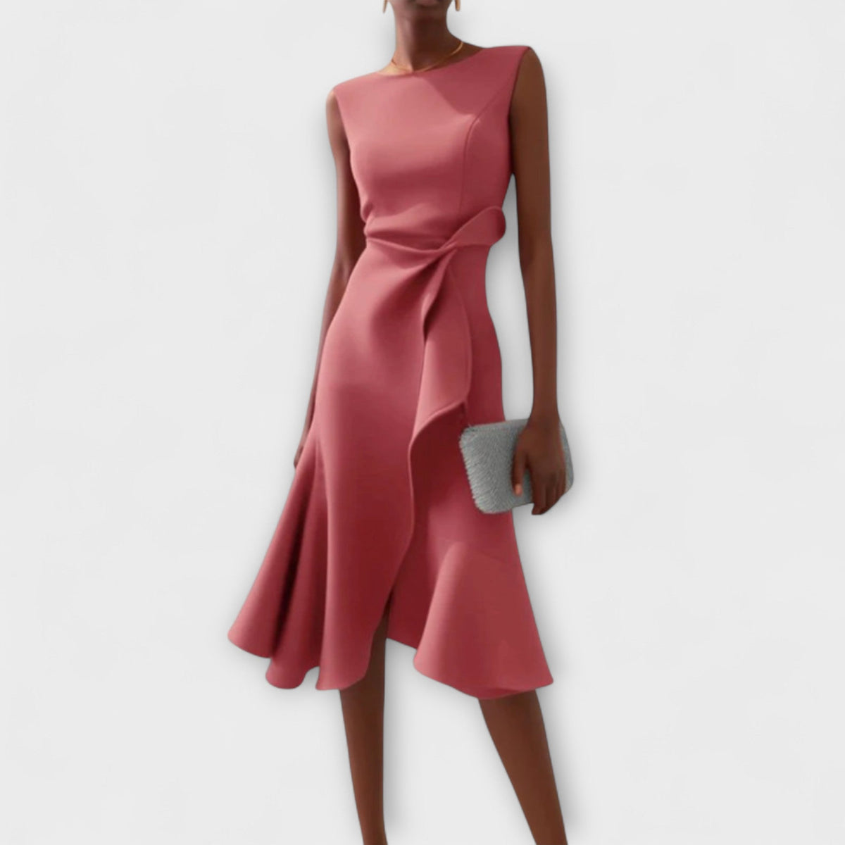 Célestine | Christmas Party Dress, Waist Bow Flounce Midi