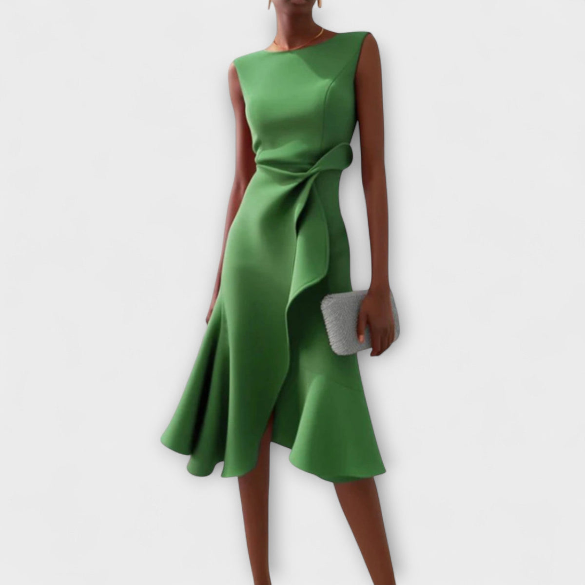 Célestine | Christmas Party Dress, Waist Bow Flounce Midi