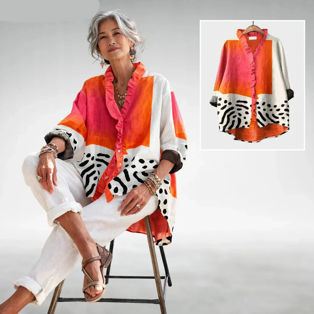 Fiona | Women's Print Ruffle Relaxed Fit Blouse