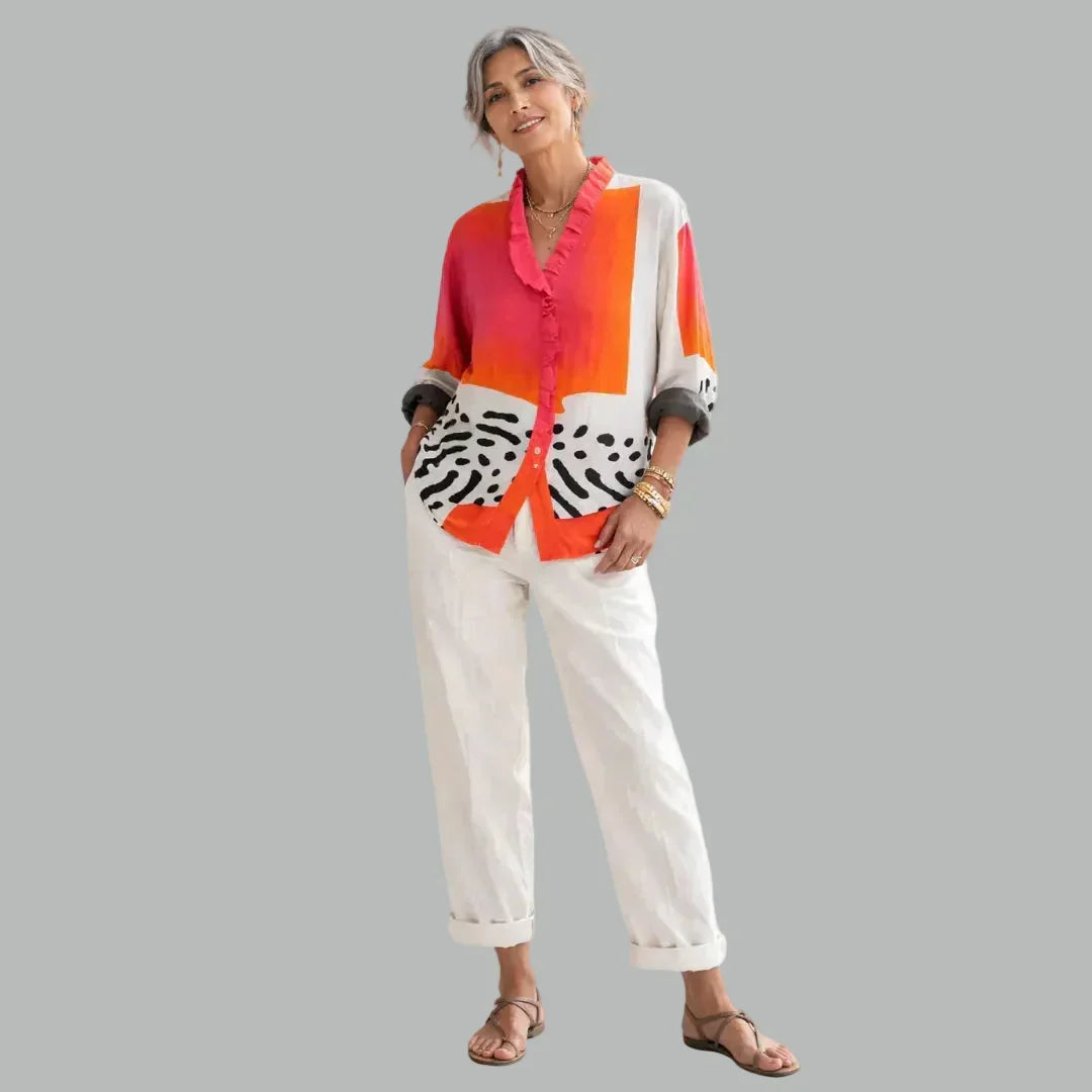 Fiona | Women's Print Ruffle Relaxed Fit Blouse